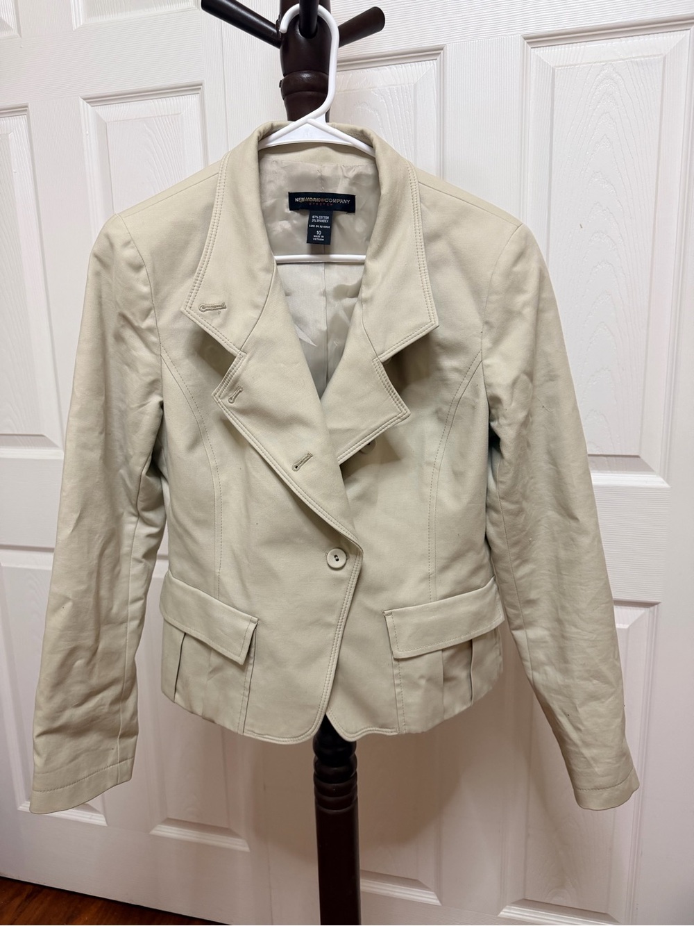 New York & Company Cream Tailored Leather Blazer